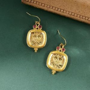 24k Gold Plated & Ruby Handcrafted Earrings 2”